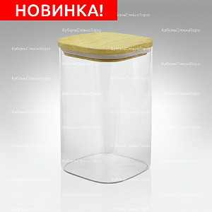 Банка 1,1 л стеклянная квадратная с бамбуковой крышкой оптом и по оптовым ценам в Новороссийске