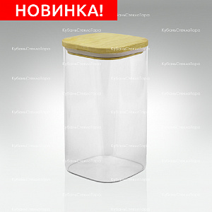 Банка 1,35 л стеклянная квадратная с бамбуковой крышкой оптом и по оптовым ценам в Новороссийске