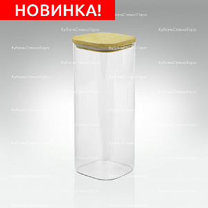 Банка 1,9 л стеклянная квадратная с бамбуковой крышкой оптом и по оптовым ценам в Новороссийске
