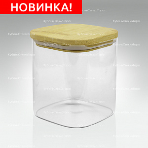 Банка 800 мл стеклянная квадратная с бамбуковой крышкой оптом и по оптовым ценам в Новороссийске